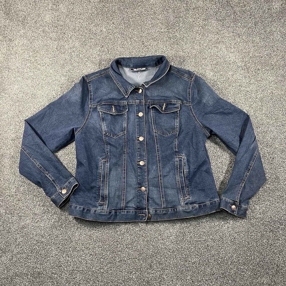Time and Tru Denim Jacket Womens XXL 20 Blue Stretch Trucker Jean Button Front